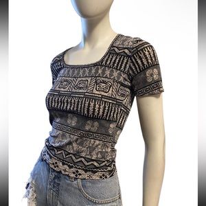 Vintage Y2K Grey Short Sleeve Graphic Printed Slinky Tee Sz S